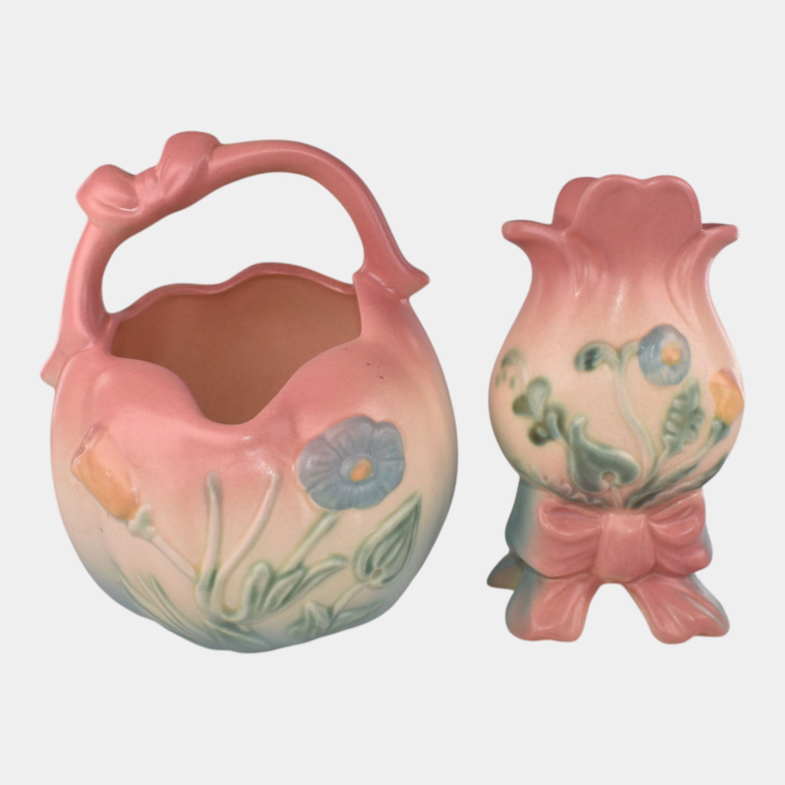 Hull Vintage Art Pottery Pink Bow Knot Ceramic Vase Basket (1 of 6)