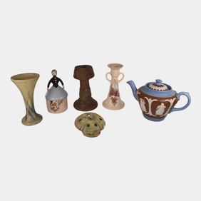 Fulper Weller Peters and Reed Pottery Teapot Vase Candlesticks Flower Frog