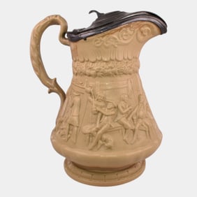 C.W. Ridgeway & Son Antique 1835 Tan Drabware Pitcher Pewter Lid