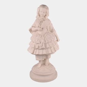 European Antique White Parian Ware Girl Statue