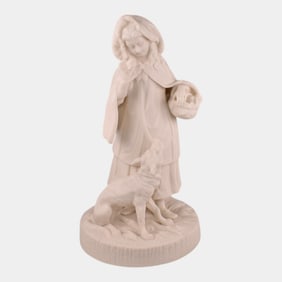 European Antique White Parian Ware Red Riding Hood Statue