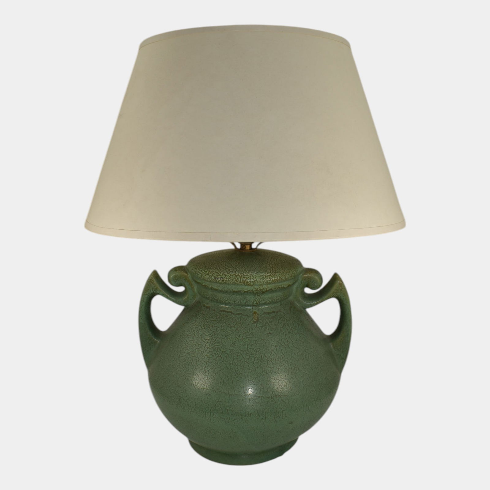 Red Wing Art Pottery Matte Green Rumrill Handled Ceramic Lamp (1 of 7)