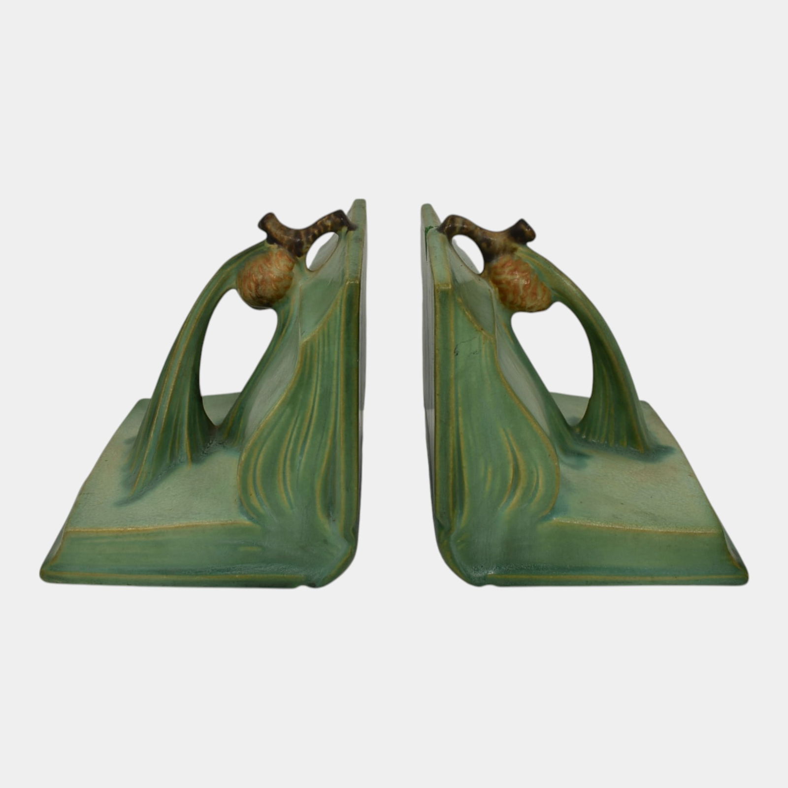Roseville Pine Cone Green Bookends 1-4 (1 of 6)
