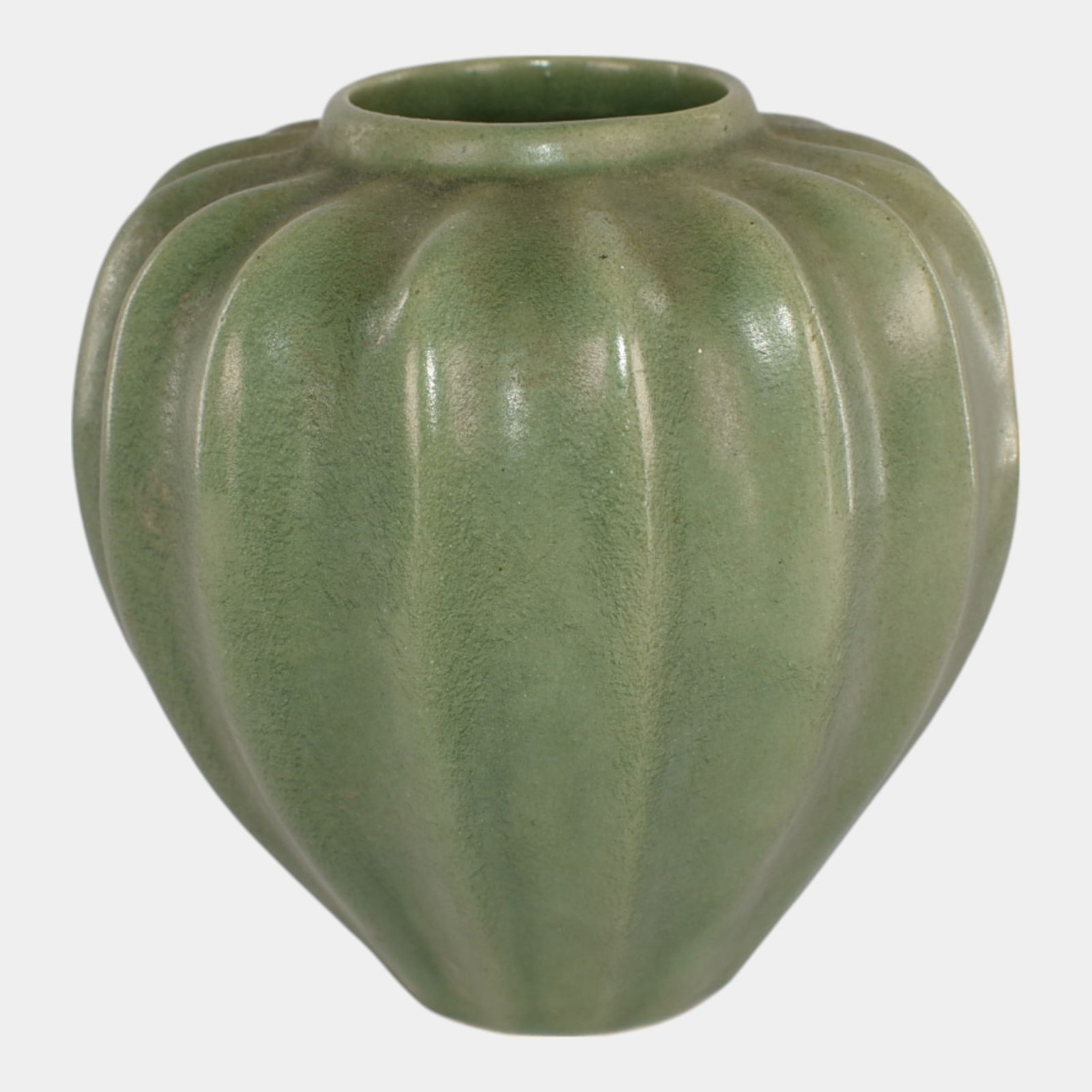 Vintage Art Pottery Matte Green Melon Shaped Vase (1 of 6)
