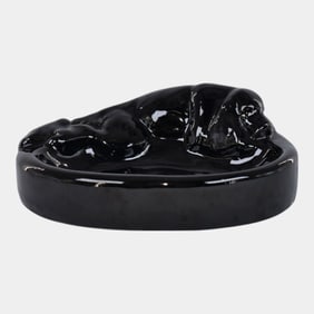 Frankoma Vintage Pottery Black Cocker Spaniel Dog Ash Tray