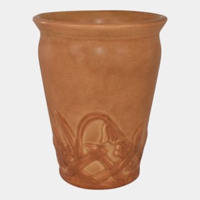 Weller Manhattan 1930s Art Pottery Orange Floral Vase