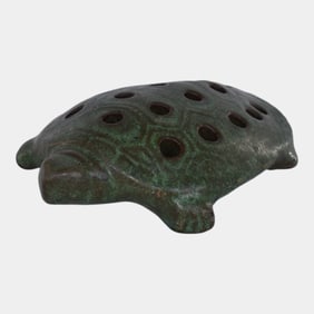 Peters and Reed Pottery Green Turtle Flower Frog