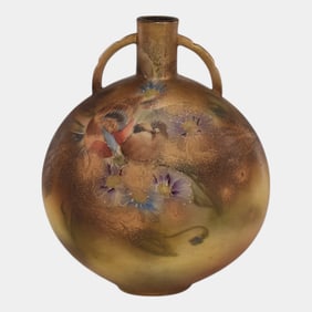 European Art Pottery Hand Painted Round Gold Vase