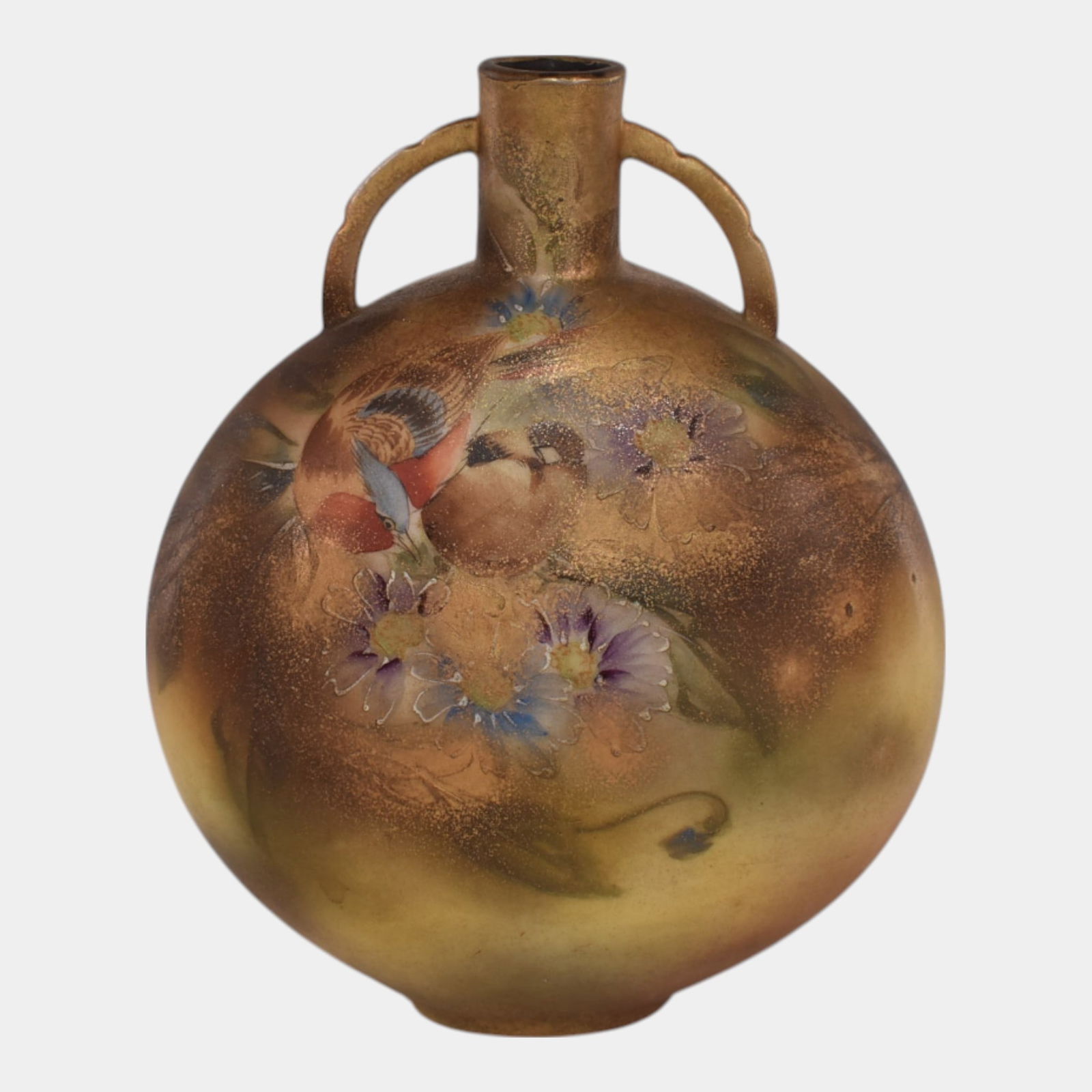 European Art Pottery Hand Painted Round Gold Vase (1 of 6)