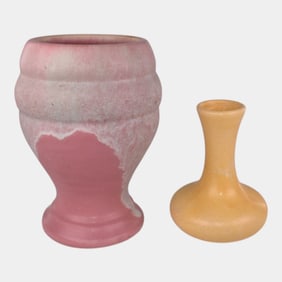 Camark 1920s Vintage Arts And Crafts Pottery Pink And Yellow Vase