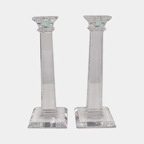 Tiffany & Co Clear Crystal Glass Square Column Candle Holders