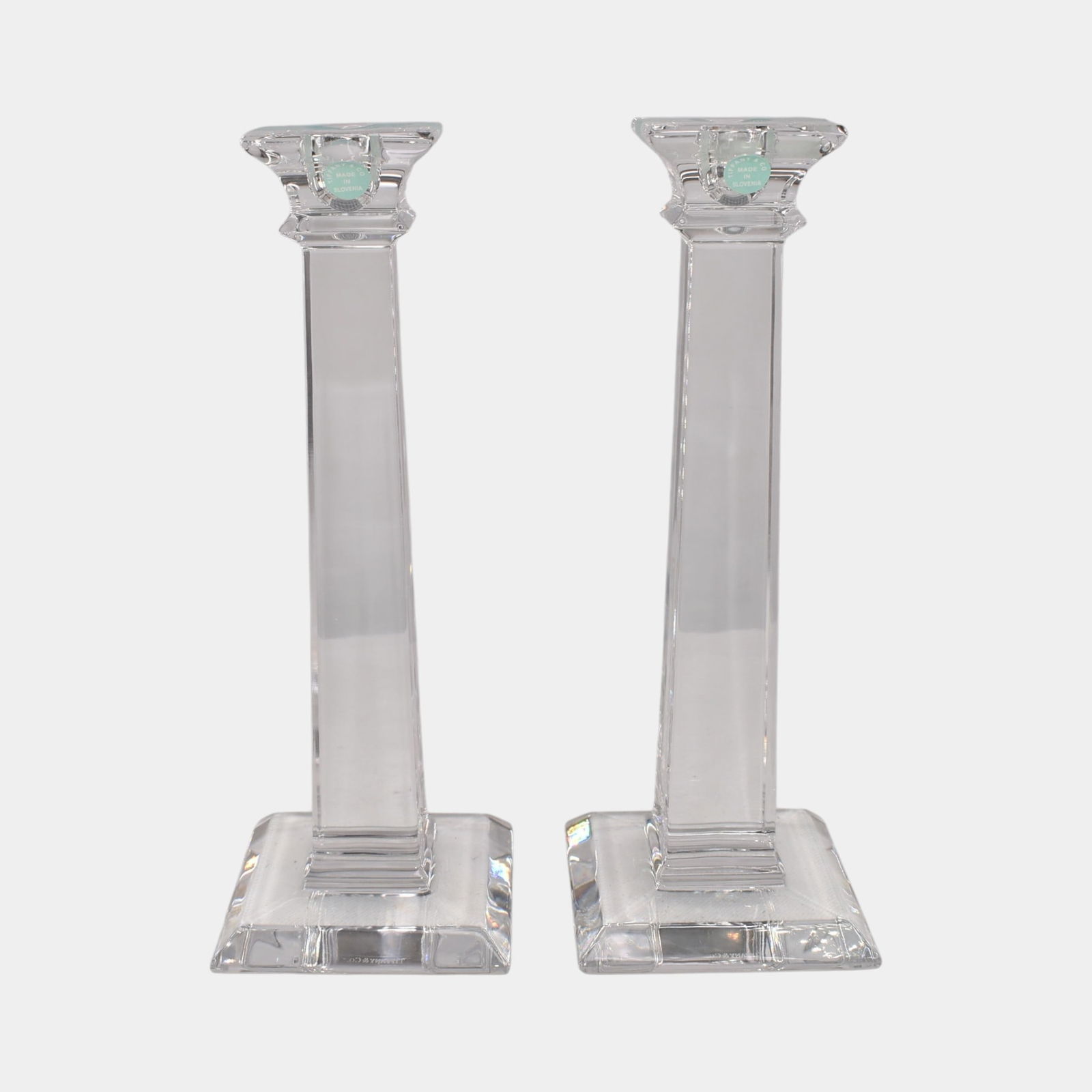 Tiffany & Co Clear Crystal Glass Square Column Candle Holders (1 of 7)