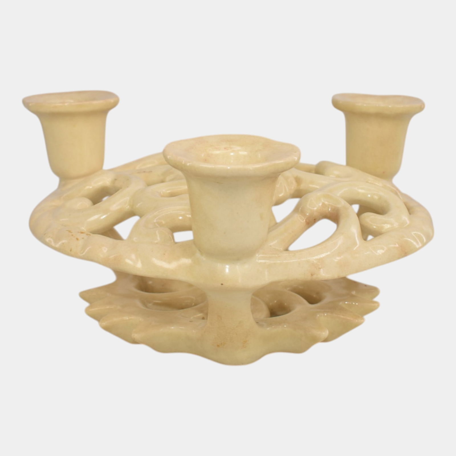 Cowan 1930s Vintage Art Pottery Triple Cream Candle Holder (1 of 6)