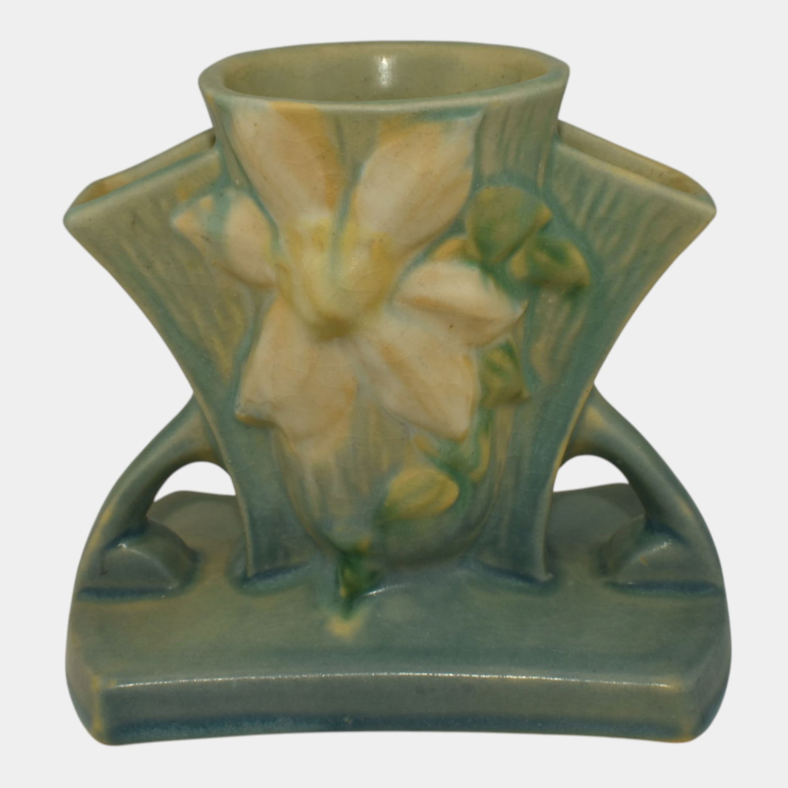Roseville Clematis Blue 1944 Vintage Art Pottery Ceramic Cornucopia Vase 192-5 (1 of 6)