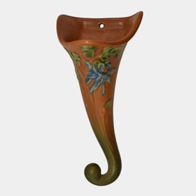 Roseville Columbine Brown 1941 Mid Century Modern Art Pottery Wall Pocket 1290-8