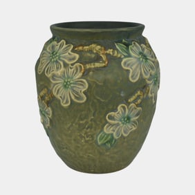 Roseville Dogwood Textured 1926 Vintage Art Pottery Green Ceramic Vase 300-6