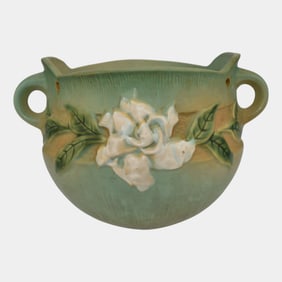 Roseville Gardenia Green 1950 Mid Century Modern Pottery Hanging Basket 661-5