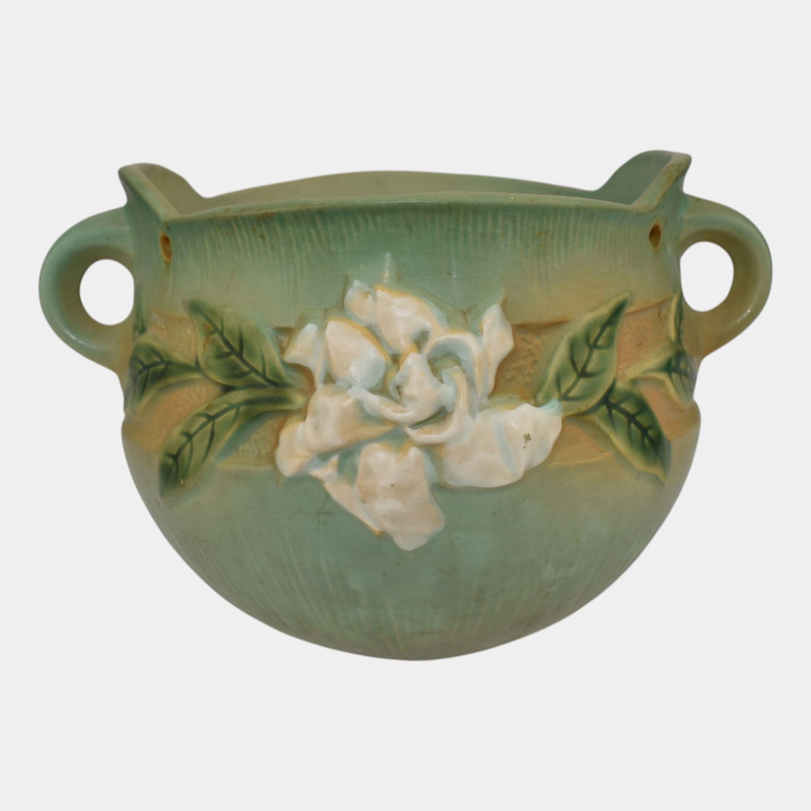 Roseville Gardenia Green 1950 Mid Century Modern Pottery Hanging Basket 661-5 (1 of 6)