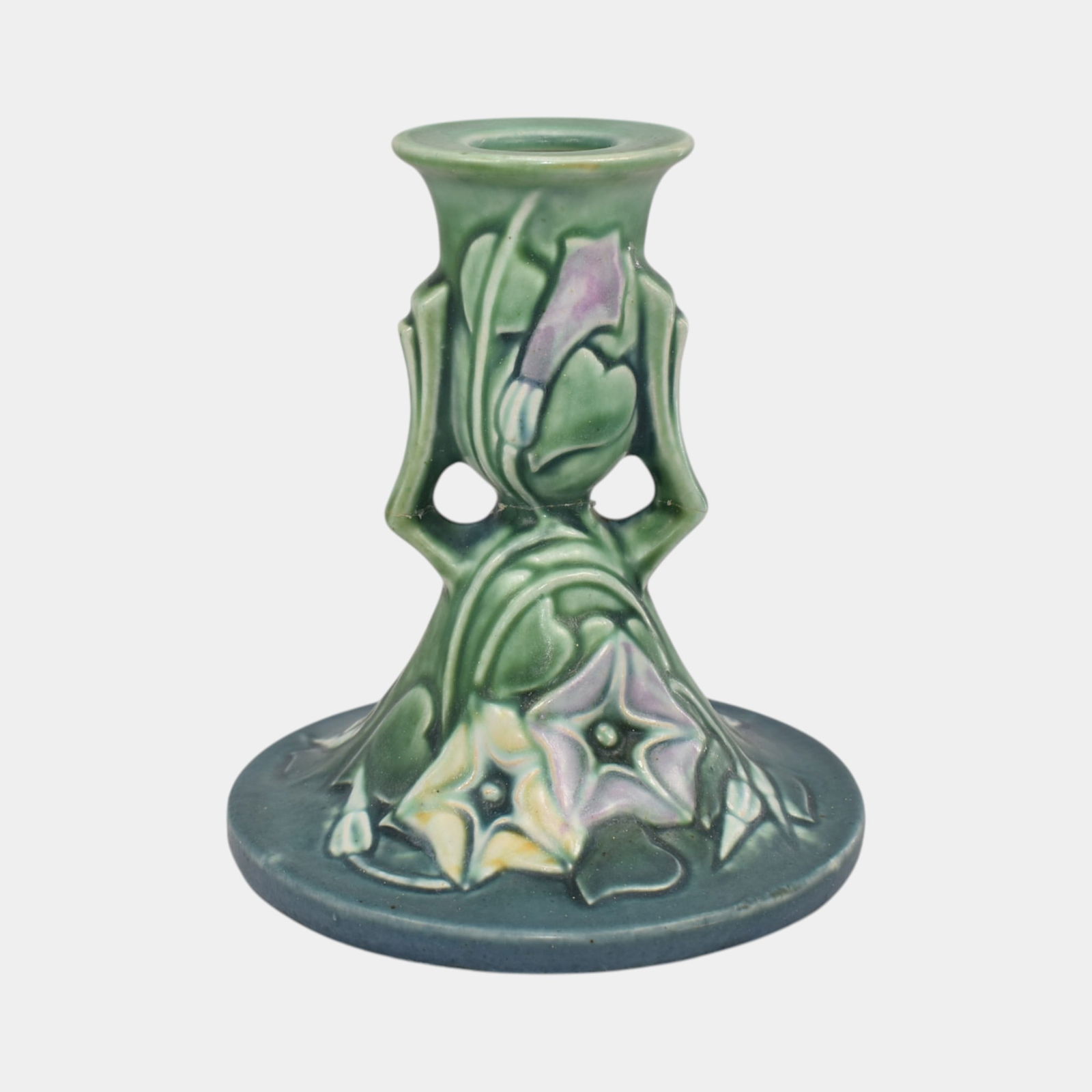 Roseville Morning Glory Green 1935 Pottery Candle Holder 1102-4 (1 of 7)