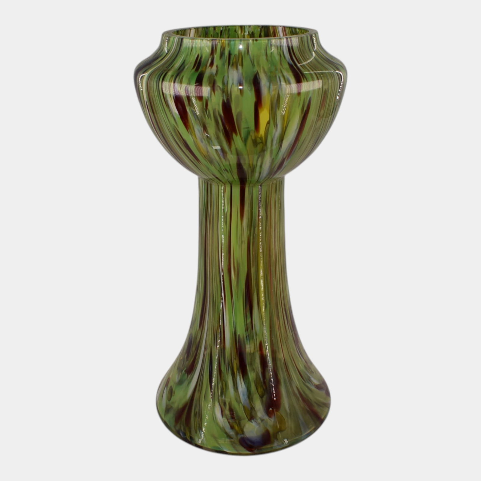 Czech Bohemian Vintage Art Green Red Spatter Glass Vase (1 of 6)