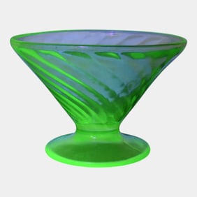 Uranium Green Depression Glass Sherbet Bowls Set Of 3