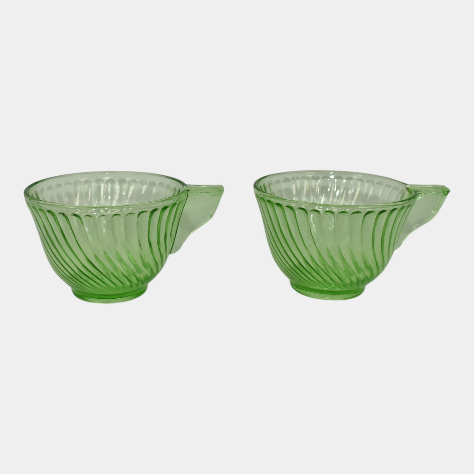 Uranium Green Depression Glass Solid Handle Cups - 2