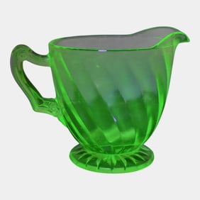 Uranium Green Depression Glass Creamer And Sugar