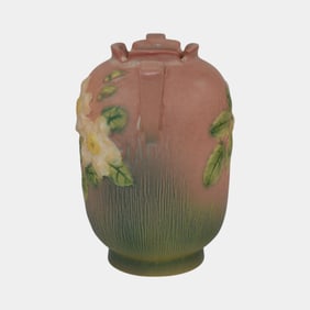 Roseville White Rose Pink 1940 Vintage Art Deco Pottery Ceramic Vase 979-6