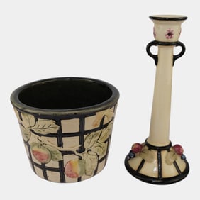 Weller Noval Rosemont Vintage Art Pottery Color Ceramic Candlestick And Planter