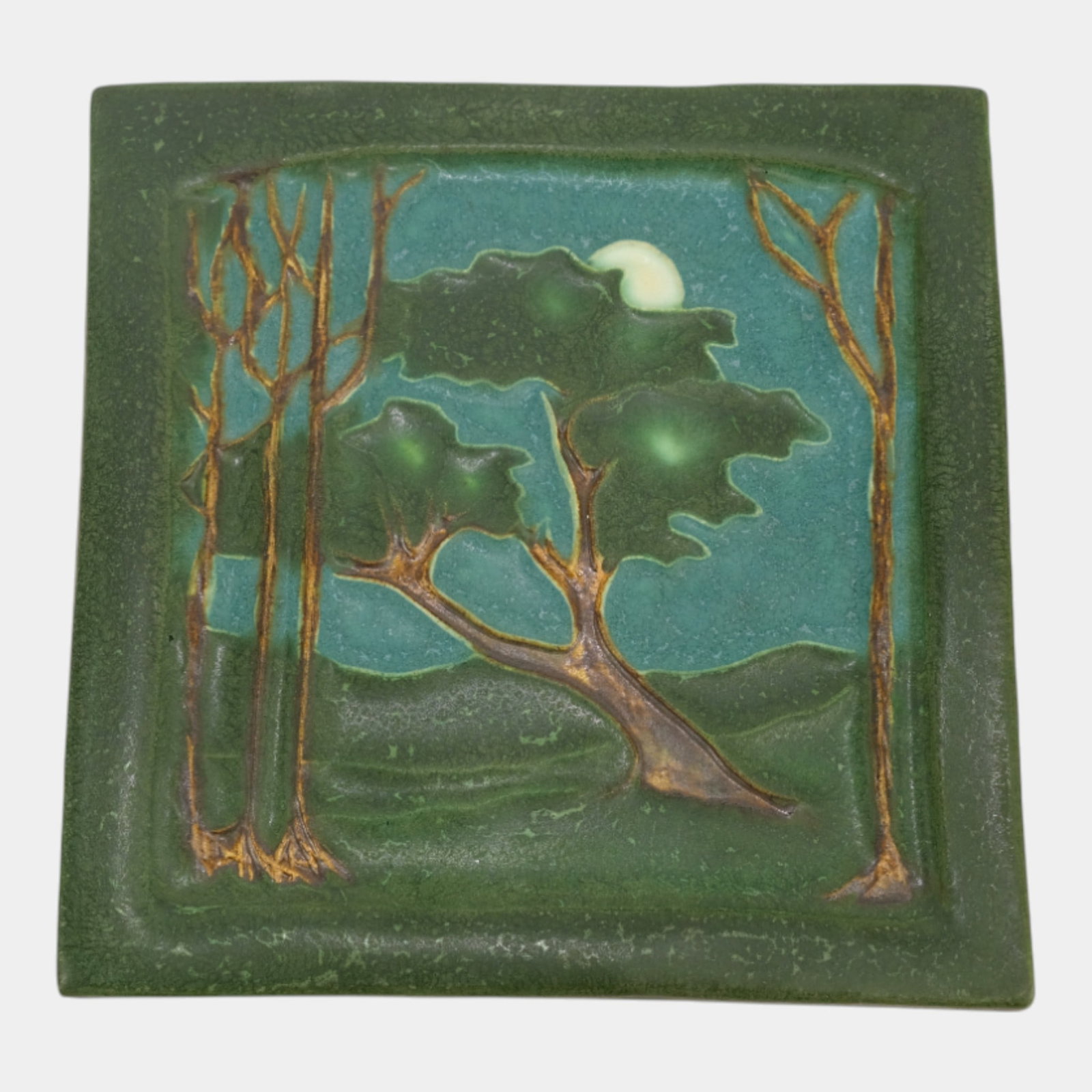 Ephraim Faience 2004 Arts And Crafts Left Leaning Walnut Hollow Art Pottery Tile (1 of 2)