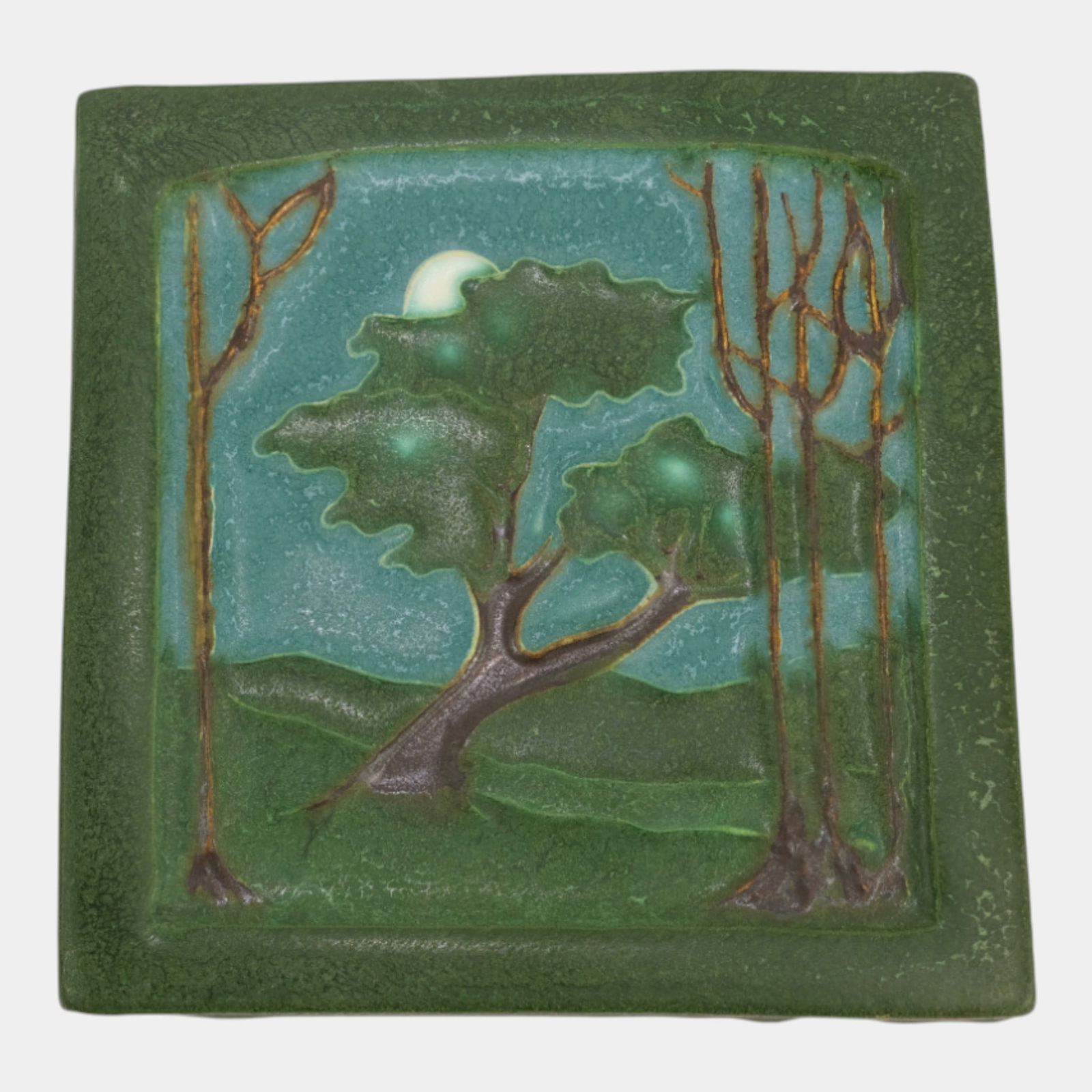 Ephraim Faience 2003 Arts And Crafts Right Leaning Walnut Hollow Pottery Tile (1 of 2)