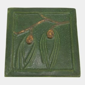 Ephraim Faience 2000 Arts And Crafts Green Northwoods Pinecone Art Pottery Tile