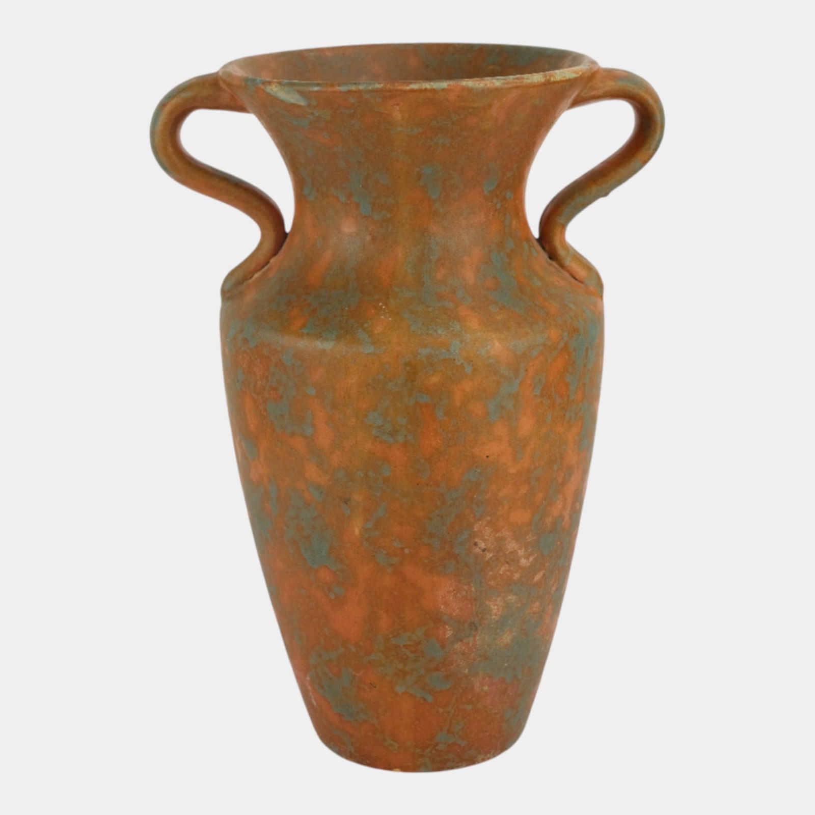 Burley Winter 1930s Art Pottery Mottled Orange Green Tall Vase 201-K (1 of 4)