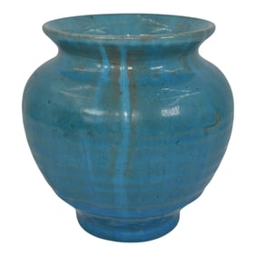 Pewabic Detroit 1940s Art Pottery Green Blue Bulbous Vase