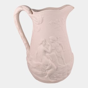 Bennington Cupid Psyche 1860 White Parian Ware Pitcher