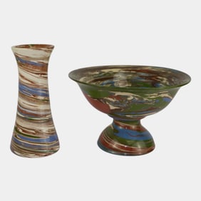 Desert Sands Mission Swirl Vintage Pottery Ceramic Vase And Bowl