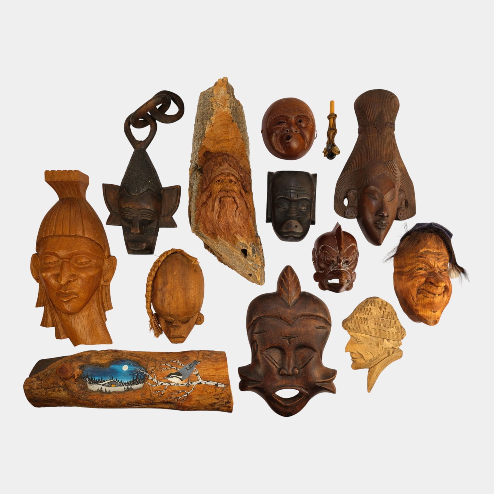 European And Other Ethnic Folk Art Wooden Masks And Carvings: Professional, fast, and affordable in house shipping available for all items. European And Other Ethnic Folk Art Wooden Masks And Carvings Lot of 13 carved wooden masks and figures, featuring diverse