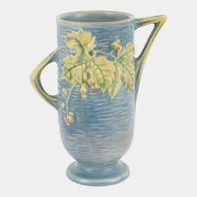 Roseville Bushberry Blue 1941 Mid Century Modern Pottery Ceramic Vase 29-6