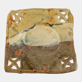 John Glick (1938-2017) Plum Tree Pottery Reticulated Four Corner Square Plate