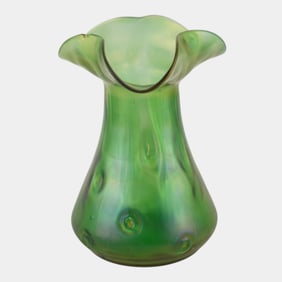 Loetz Czech Art Nouveau Green Iridescent Crete Rusticana Bohemian Art Glass Vase