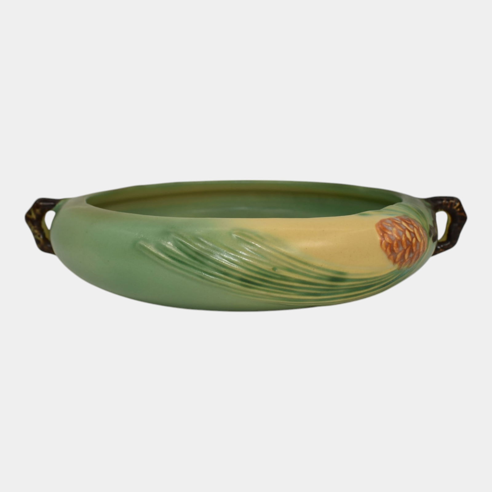 Roseville Pine Cone Green 1953 Vintage Art Pottery Low Ceramic Bowl 425-6 (1 of 6)