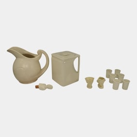 Vintage Art Pottery White Pitcher Jar Creamers Tumblers Stopper