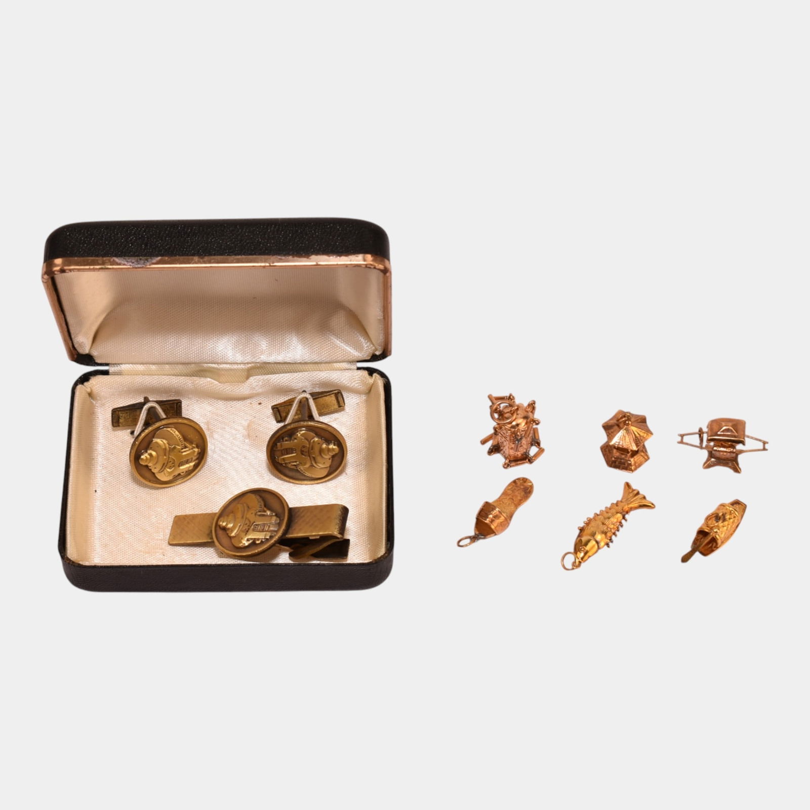 14K Gold Various Japanese Bracelet Charms With Japanese Tie Clip Cufflink Set (1 of 7)