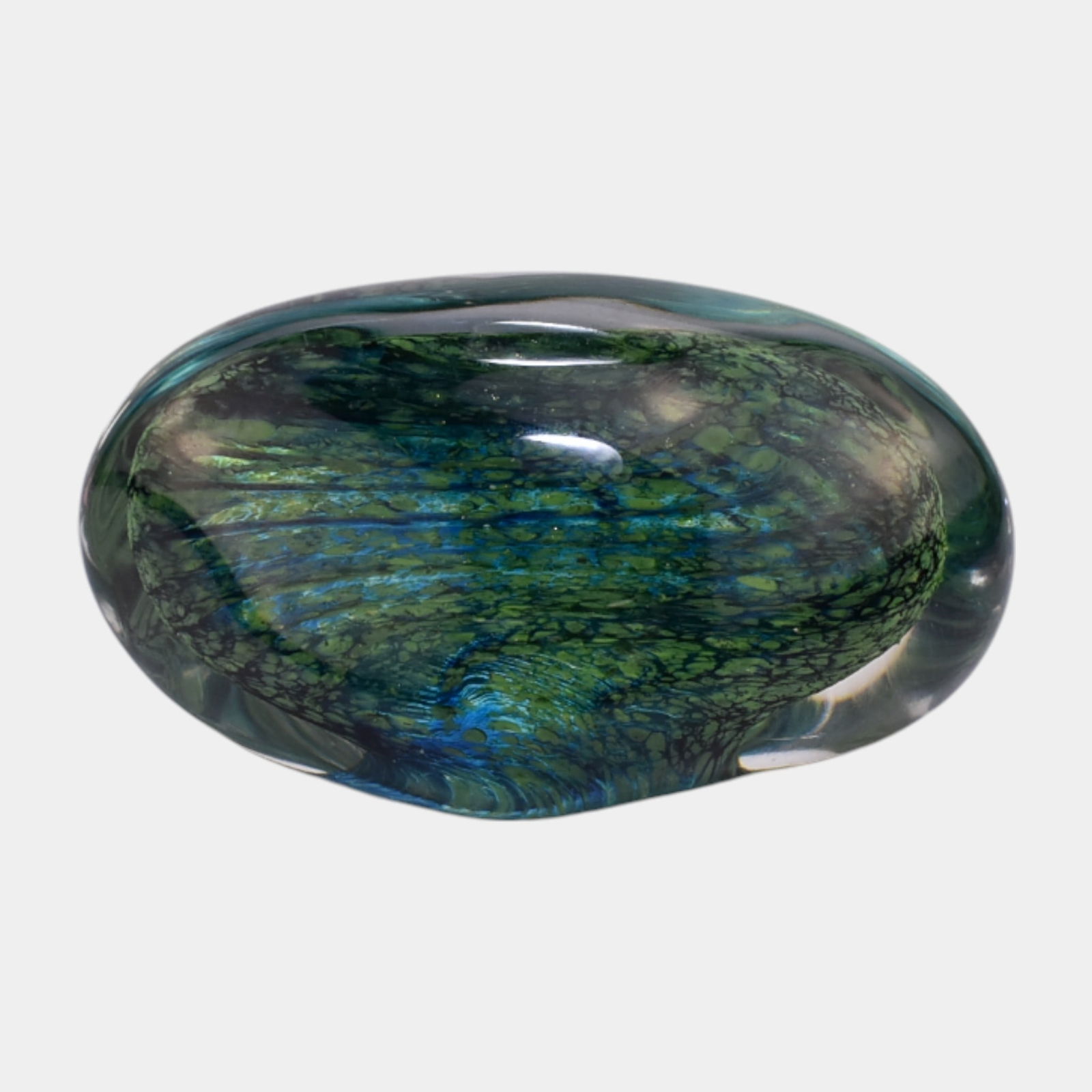 Studio Art Glass Green Blue Freeform Iridescent Paperweight Artist Signed (1 of 7)