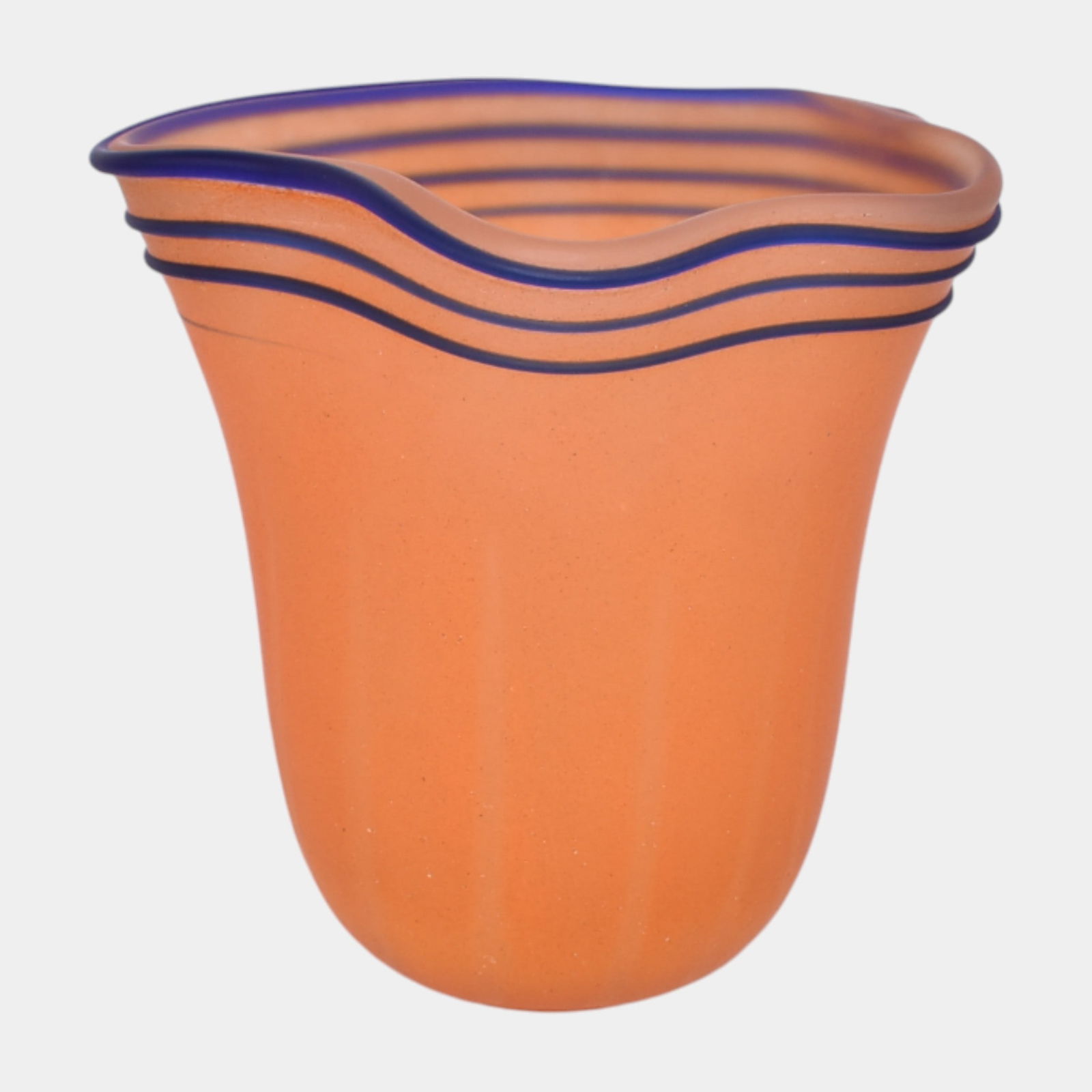 Vintage Art Deco Orange And Cobalt Blue Wrapped Rim Art Glass Vase (1 of 6)