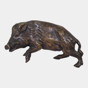 Solid Bronze Art Deco Wild Boar Mid Stride Vintage Figural Sculpture
