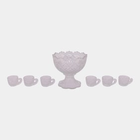 Westmoreland Thumbalina Clear Glass Child's Punchbowl Set With 6 Handled Cups