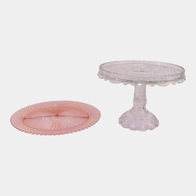 Anchor Hocking And LE Smith Miss America Relish Dish & Moon And Stars Cake Plate