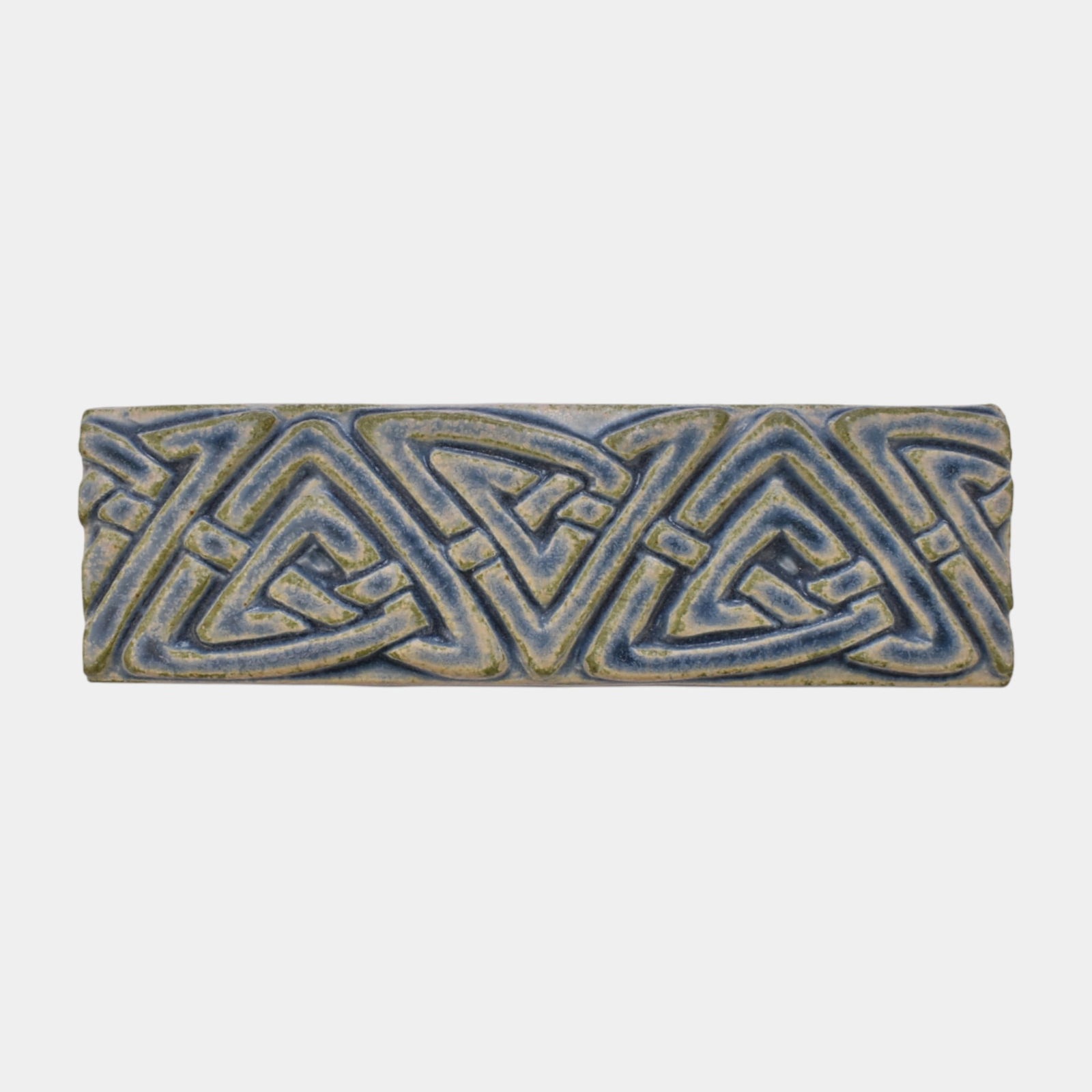 Art Pottery Matte Blue Green Celtic Pattern Ceramic Border Tile (1 of 3)