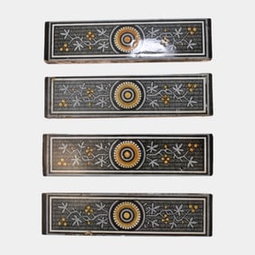 Minton Moyr Smith English Art Deco Geometric Floral Black Gold Border Tiles